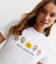 New Look White Floral Smile and Be Happy Logo T-Shirt